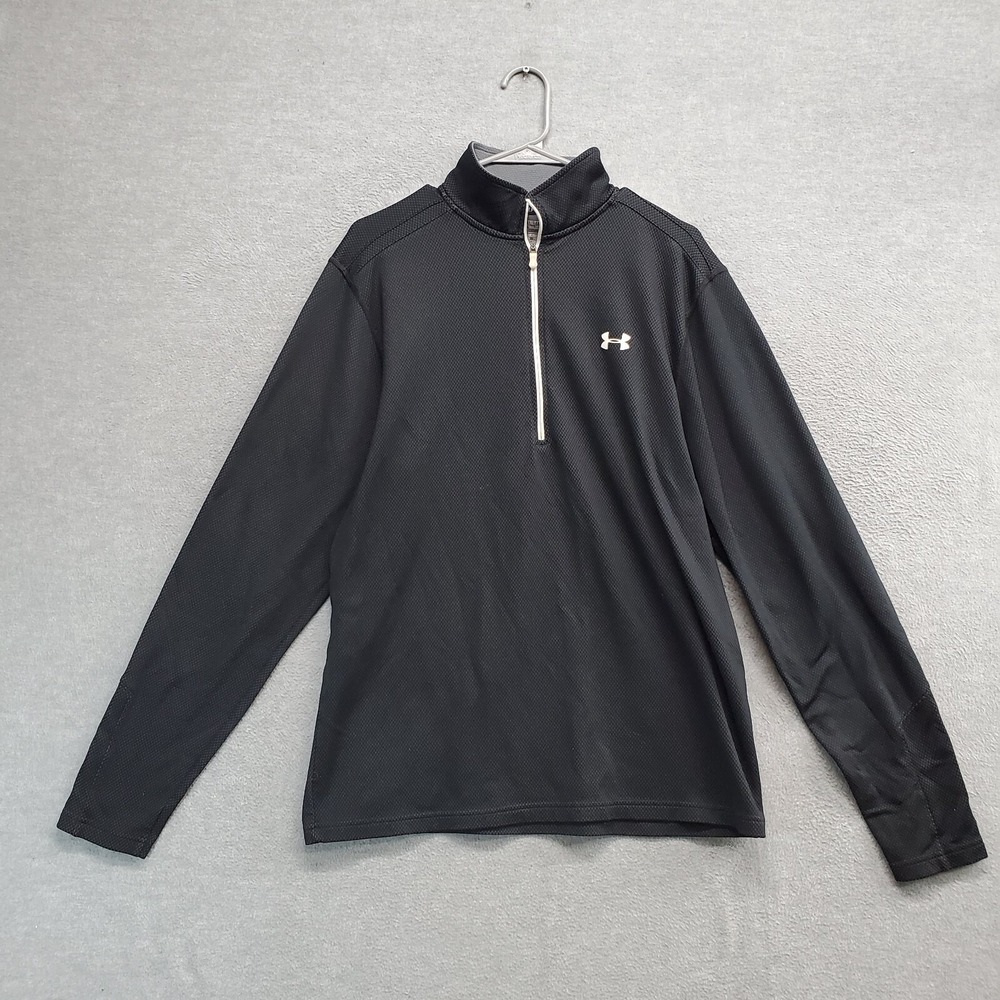 Under Armour Men Sweatshirt Medium Black 1/2 Zip ColdGear Loose Logo Mock Neck